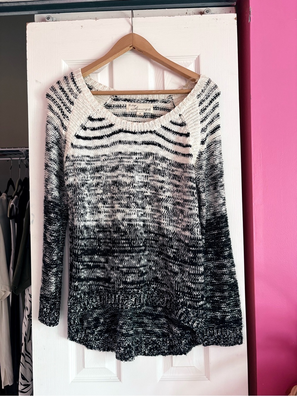 Vintage Black and White Ombre Crewneck Sweater
